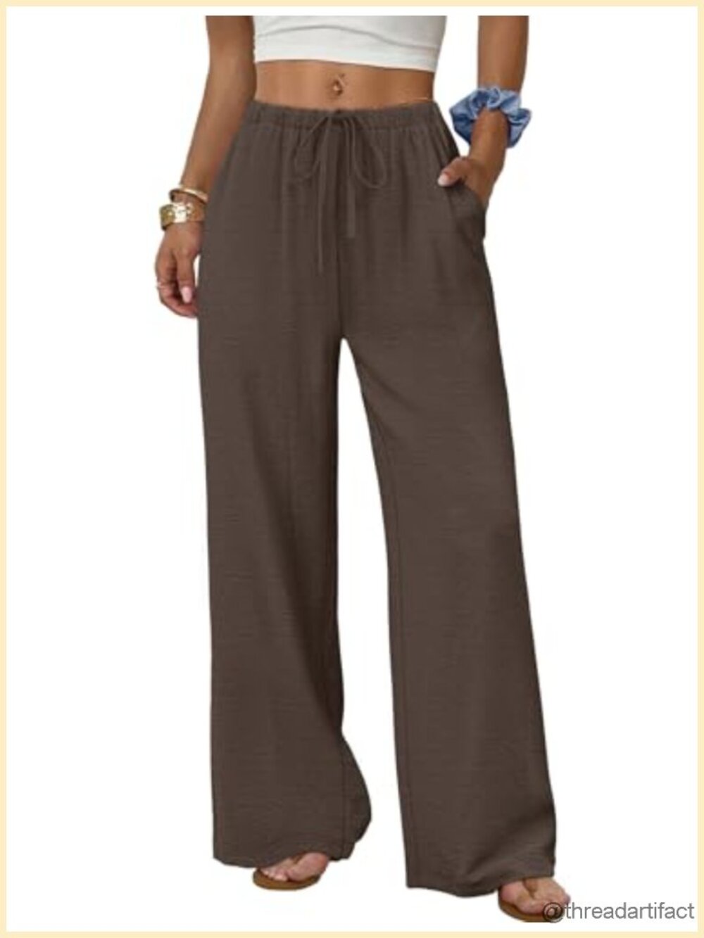 Wide Leg Palazzo Pants with Pockets Drawstring Elastic Waist